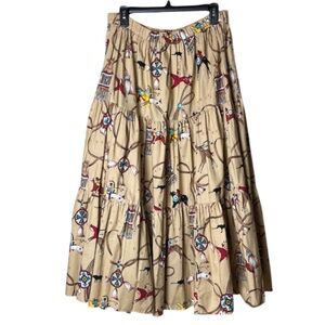Vintage Tan Native American Theme Broom Skirt -‎ L-XL